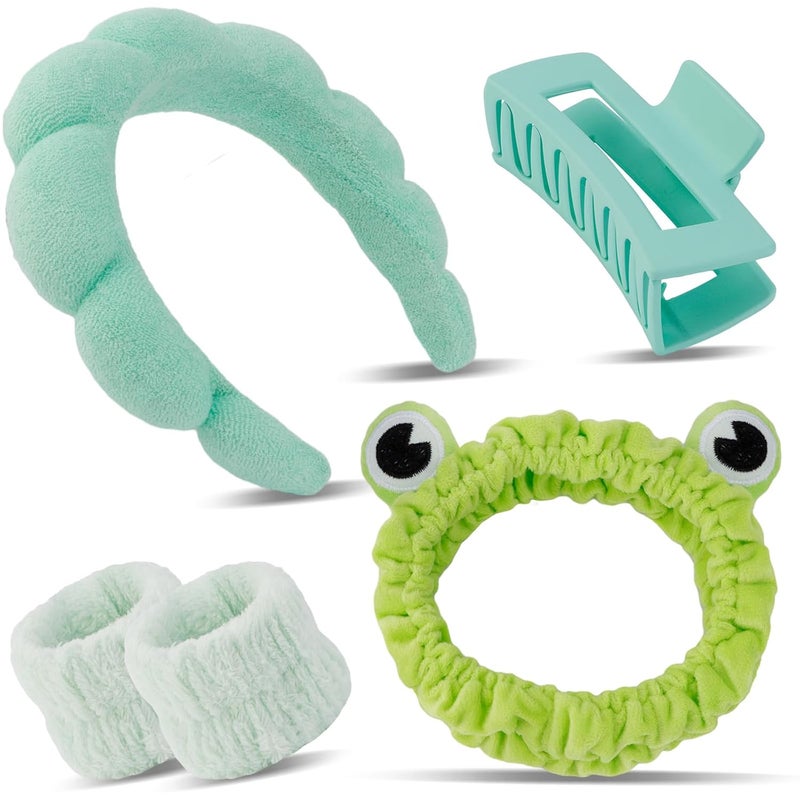Canitor Spa Headband Wrist Bands with Hair Clips Green Frog Makeup Skincare for Washing Face Skin Care Preppy Teen Girl Gifts Cute Trendy Stuff Hair Accessories for Women - Image 1